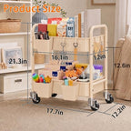 2 Tier Small Rolling Cart Metal with Wheels, 22 Inch Beige Under Desk Carts - Image 2