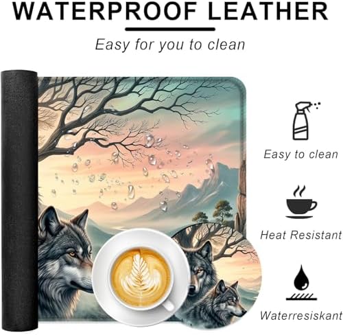 Large Keyboard Mouse Pad Set, Extended Mouse Pad+Keyboard Wrist Rest Support, Memory Foam Ergonomic Easy Typing, 4Pcs (31.5×11.8 in) Desk Pad Set for Office Home,Forest Wolf - Image 2