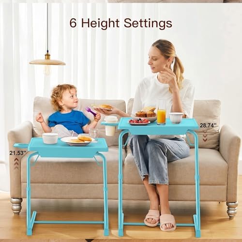 HUANUO Adjustable TV Tray Table with 6 Height & 3 Tilt Adjustments, Azure - Image 4