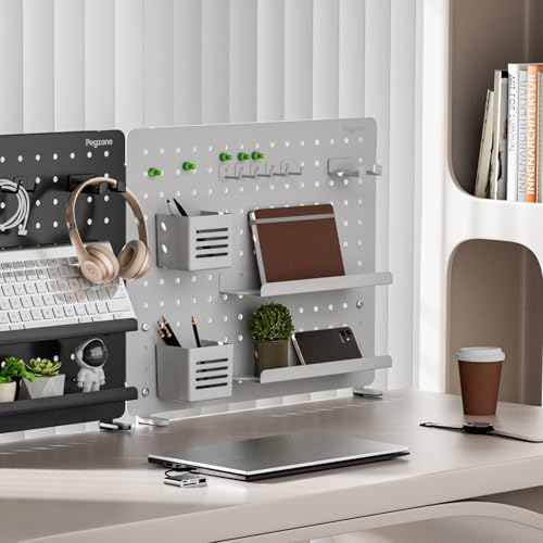 PEGZONE Clamp on Desk Pegboard, 20.4" x 16.5", with 15 Accessories, White - Image 6