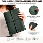 Leather A5 Notebook Cover – Refillable Journal Cover with Pen Holder & Card Slots, Handmade Leather Notebook Case, Fits A5 Notebooks (Paper Not Included), Green - Image 3