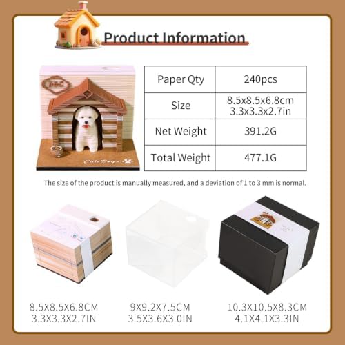3D Calendar 2027,Time Piece Calendar 2027,Cute Dog 3D Art Notepad Calendars,3D Memo Pad,Tear Away Calendars,Christmas Gift,New Year Gift (Adorable dog house) - Image 3