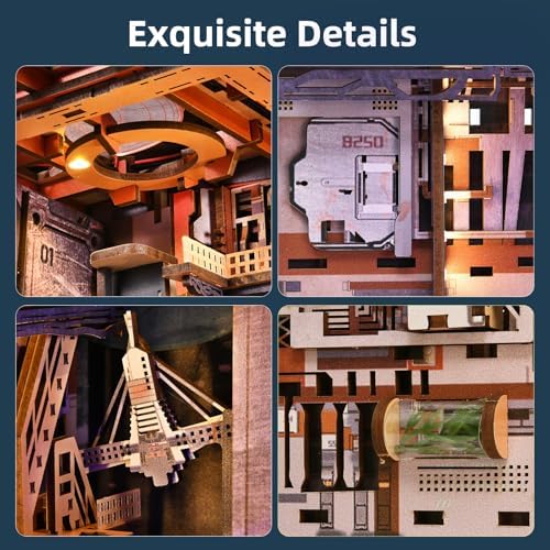 MiniCity Aerospace Foundry Book Nook Kit, Wooden Miniature House with LED - Image 4