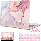 Mektron Case for 13.5" Microsoft Surface Laptop 5/4/3 with Metal Palm Rest Model 1951/1868,2019/2021/2022 Plastic Hard Shell Cover with Screen Protector + Keyboard Cover + Dust Plug,Pink Marble by Mektron
