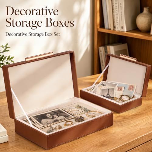 Decorative Storage Boxes with Lids, 2 Pack, PU Leather Organizer Bins - Image 3