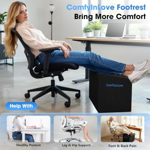 Foot Rest for Under Desk with 3 Heights, Foot Stool, Black - Image 6