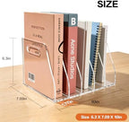 Acrylic Magazine File Holder with Carrying Handle, 5 Vertical Compartments Desk File Organizer, Clear File Sorter for Office, Magazines, Books, B5 Size - Image 2