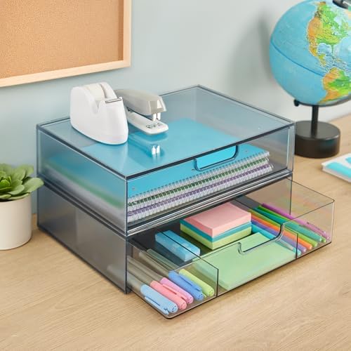 STORi STAX Plastic Stackable Organizer Drawers (Set of 2) Classic Grey | 12.5" Wide | Set Includes One Open Drawer & One Divided Drawer | Organize Office Desk Accessories & Sort Paper | Made in USA - Image 4