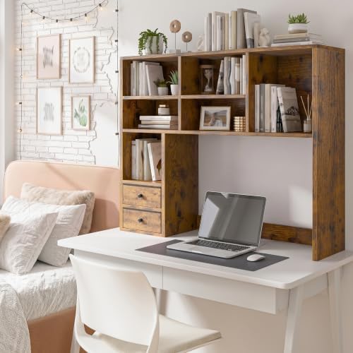 REIBII Desktop Bookshelf, 8 Shelves Desk Hutch for Dorm Room, Rustic Brown - Image 5