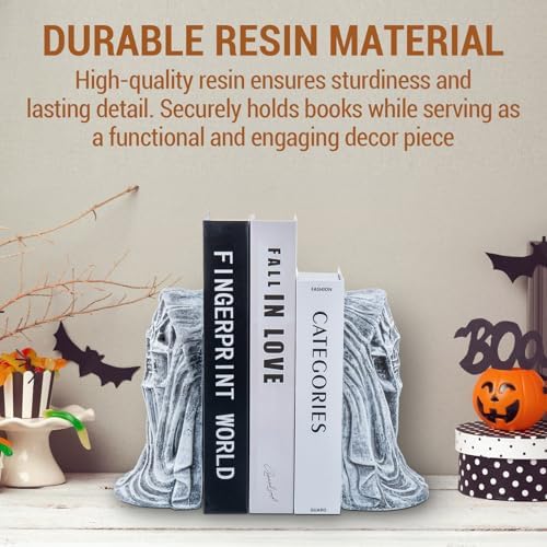 MyGift Gothic Bookends, Skull Decorative Book Ends for Heavy Books, Resin Horror Themed Death Skull Statue Book Holder for Shelves, Office, Halloween Decor - Image 7