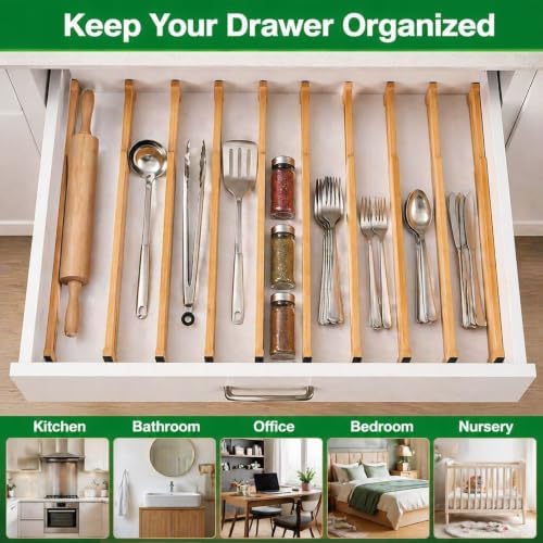 6 Pack Bamboo Drawer Dividers, Dresser Separators 16.6" to 21.8" - Image 7