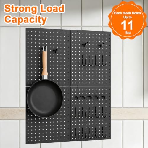 Hencawima Wall Mounted Peg board, 4 Pack Pot and Pan Organizer with 20 Hooks, Modular Kitchen Storage for Pots, Pans, Lids and Utensils, Easy Assembly - Image 4