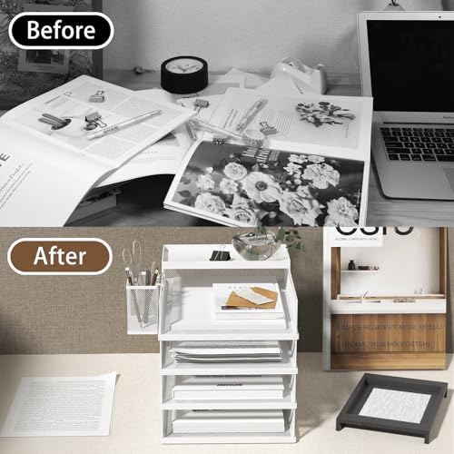 FANXIYQ Stackable Letter Trays, 4 Tier Metal Paper Tray & Desk Organizer, Stackable File Trays for Office & Home, Multi-Functional Document Tray with Fine Grid Design & Magnetic Labels,White - Image 6