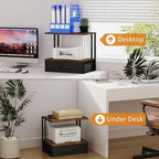 Printer Stand with Storage for Desk, with Fabric Drawer Desktop Printer Stand Shelf Organzier for Home Office, for Above and Under Desk Printer Table, Fax Machine Copier Scanner, Brown - Image 6