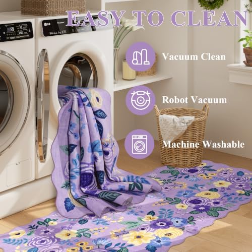 DUKINO 2x6 Runner Rug, Floral Washable Rug for Kitchen Non Slip, Purple - Image 6