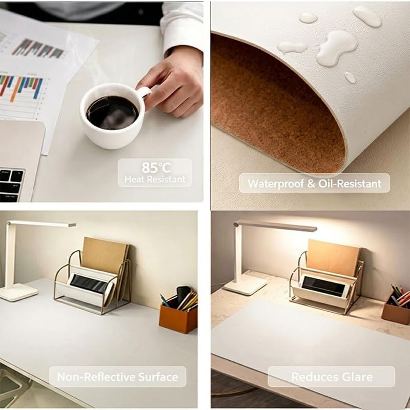 35.5"×35.5" PU Leather Desk Pad Mat Waterproof White - Image 4