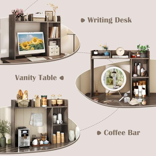 Desktop Bookshelf, 3-Tier Wood Countertop Bookcase with 5 Shelves, Desk Hutch for College Dorm, Multipurpose Desk Organizer Shelf Display Rack for Home Office, Hutch Top Only - Image 6