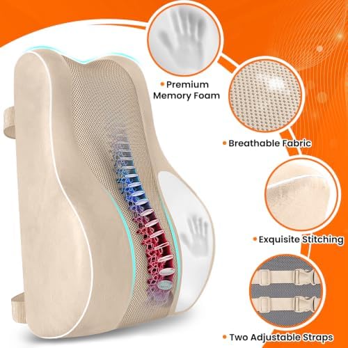 CloudBliss XL Lumbar Support Pillow, Memory Foam for Office Chair, Khaki - Image 4