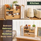 Pandorama Bamboo Desk Organizer Medium - Drawers & Adjustable File Holder, Fully Assembled Wood Desktop Storage for Kitchen, Bedroom, Bathroom, Study Room - Image 4