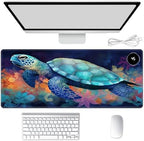 Heated Mouse Pad Hand Warmer, Warm Desk Pad Mousepad Desk Mat with 3 Levels Heating and Auto Shut Down 31.5 x 13 inch PU Leather Warmer Keyboard Mat for Gaming Laptop Office Home, Sea Turtle Art by Unknown
