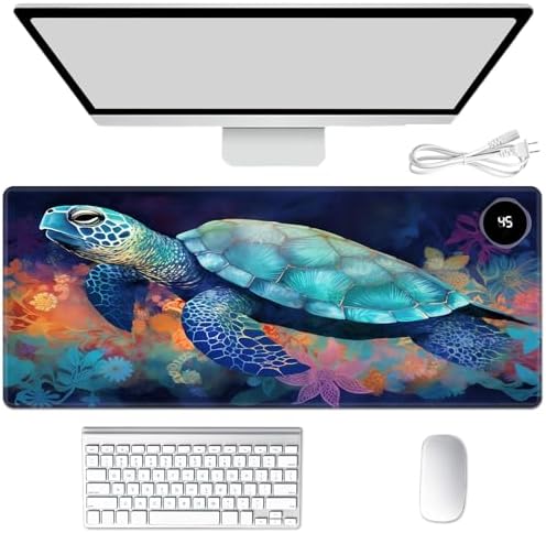 Heated Mouse Pad Hand Warmer, Warm Desk Pad Mousepad Desk Mat with 3 Levels Heating and Auto Shut Down 31.5 x 13 inch PU Leather Warmer Keyboard Mat for Gaming Laptop Office Home, Sea Turtle Art by Unknown