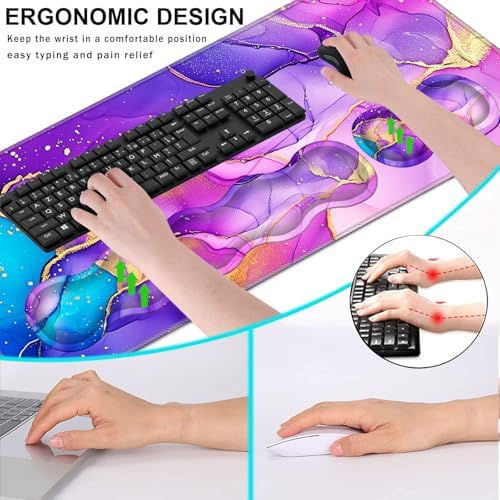 Keyboard Wrist Rest and Mouse Pad with Wrist Support Set Ergonomic Coaster,Memory Foam,Easy Typing Pain Relief,Large XL Desk Mat 31.5"x 11.8",Marble Purple - Image 6