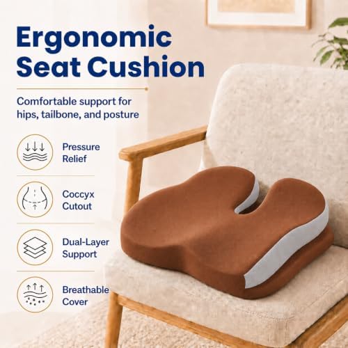 Memory Foam Ergonomic Seat Cushion for Office Chairs Pain Relief - Image 2