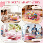 Harloon 4 Tier Clear Hot Pink Acrylic Paper Organizer Letter Tray, Aesthetic Stackable Low Profile Desk File Organizer Modern Heavy Duty Paper Holder Tray for A4, Office Home File Pad Books Notes - Image 6