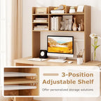 BECOMFORT Desk Hutch, Desk Organizer Shelf w/ 6 Storage Compartments, up to 32” Monitor, Wooden Display Rack, Desktop Bookshelf for Vanity Dressing Tabletop College Dorm Home & Office - Image 6