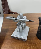 Executive Knight Pen Holder with A Cool Pen, Home Office Desk Organizers Decor Resin Pen Holder, Christmas Gift Idea for Dad, Uncle, Man, Boyfriend, Friends Silver - Image 3