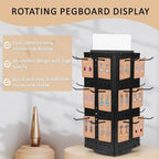 Rotating Pegboard Display Stand With 24 Hooks, 4-Sided Metal Spinning Peg Board Display 7.4"x7.4"x17" Spinner Pegboard Carousel Craft Rack Organizer (Black) - Image 4