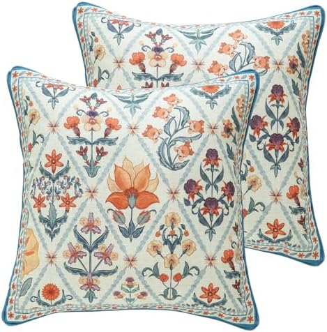 ISAENNE Linen Square Throw Pillow Cover,Set of 2,18"x18"-Floralsea A by Isaennehomedecoration