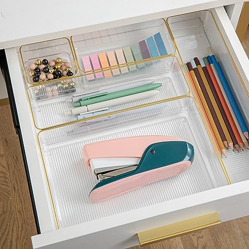 Martha Stewart Kerry Stackable Desk Drawer Organizers, Clear/Gold, 6-Pack - Image 6