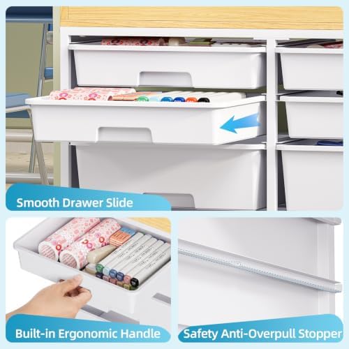 10 Drawer Storage Cabinet with Height-Adjustable Shelves & Wood Top, White - Image 5