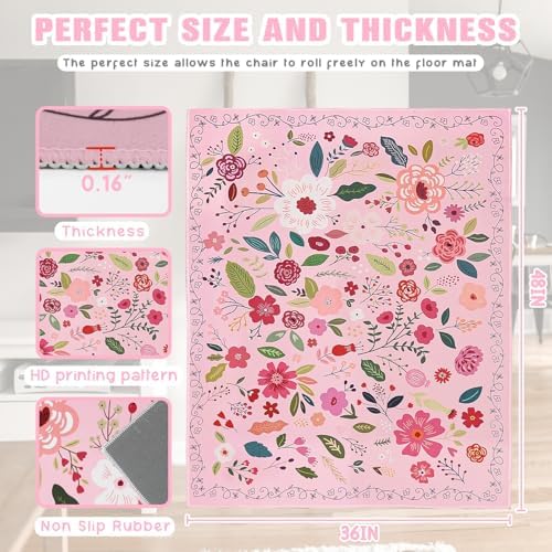 Office Chair Mat for Hardwood Floor 36"X 48" Heavy Duty Desk Chair Rug for Under Gaming Rolling Chairs Computer Decor Protect Mats Low Pile Non-Slip Rubber for Carpet & Tile Floor-Boho Flower - Image 3