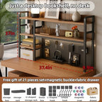 Desktop Bookshelf, pegboard Storage and Organization Rack, Dorm Desk Shelf, Desk Hutch, Desktop Storage for Office, Study, Student Display Rack,Desktop Shelves (Black+Walnut 37.4" Lx9.9 Wx37 H) - Image 2