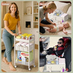 Baby Diaper Caddy Organizer and Storage,2In1 Baby Cart Organizer-Baby Diaper Caddy+3 Tier Rolling Cart for Baby Nursery,Baby Bedside Cart,Easy Assembly,Beige - Image 4