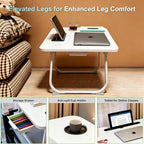 27.6" Home Office Folding Lap Desk with Drawer, Tablet Slot, Cup Holder - Fits up to 18 Inch Laptops, Bed Desk for Reading, Writing, Eating, Portable Laptop Table for Sofa, Coach, Floor (White) - Image 3