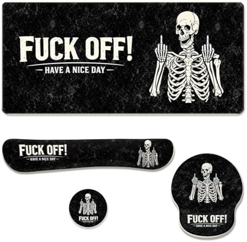 Funny Skeleton Desk Mat Set Gothic Sarcastic Skull Halloween Mouse Pad with Wrist Rest 4in1 Desk Mat for Desktop Ergonomic Keyboard Wrist Support Anti-Slip Computer Mouse Pad Home Office Gaming by Unknown