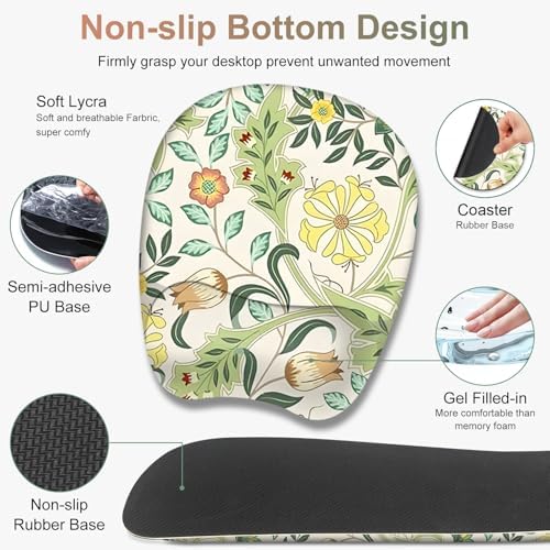4 in 1 Large Mouse Pad, Keyboard Wrist Rest Set, Ergonomic Mouse Pad with Wrist Support, Desk Mat with Stitched Edges Extended Desk Pad Waterproof Desk Mat for Home Office Game I Green Flower Plants - Image 4