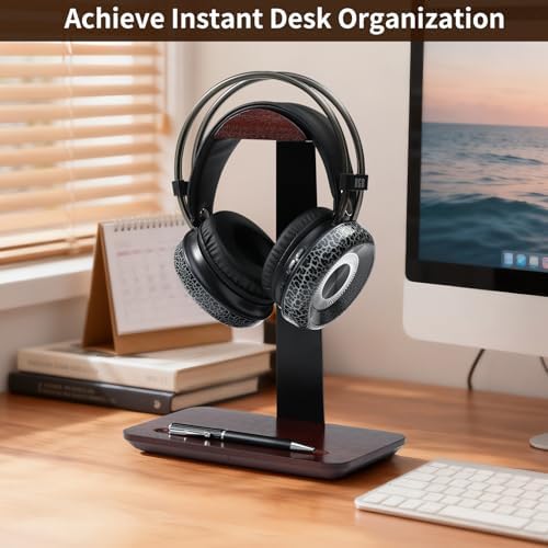 Walnut Wood Headphone Stand with Pen Holder - Image 5