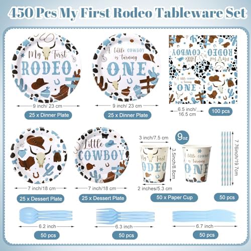 450 Pcs Tableware Set, Serve 50, Blue, My First Rodeo Birthday - Image 2