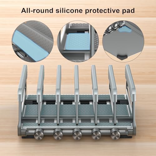 Elestoria 6-Slot Vertical Laptop Stand & Holder –Adjustable Aluminum Laptop Stand Vertical for Desk Fits 6 Devices, MacBook & Gaming Laptops (Up to 17.3”)–Space Saving Laptop Storage Rack - Grey - Image 7