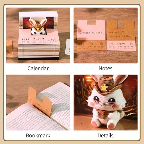 3D Calendar 2027,Time Piece Calendar 2027,Cute Rabbit 3D Art Notepad Calendars,3D Memo Pad,Tear Away Calendars,Christmas Gift,New Year Gif (Cute Wild Rabbit) - Image 4