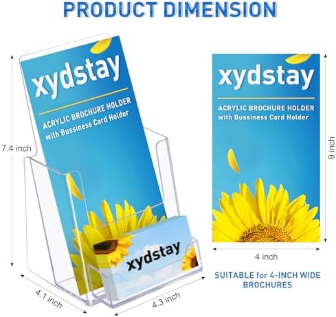 xydstay 4x9 Acrylic Brochure Holder with Business Card Holder, 4 Pack - Image 2