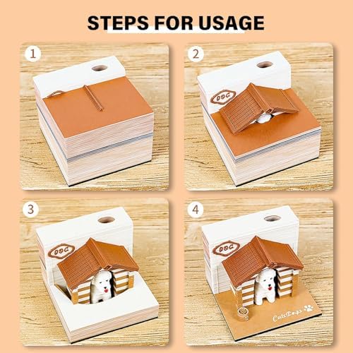 3D Calendar 2027, Desk Time Piece Calendar 2027,Tear-Away 3D Paper Art Notepad w LED Lights,Creative 3D Memo Artsy Pad Calendars, DIY Paper Carving Gift (Cute Pet House) - Image 3