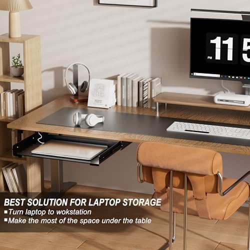 Under Desk Laptop Drawer, 22.8'' Wide Pull-Out Tray – Metal Perforated Bottom for Heat Dissipation, Sliding Track, Under-Desktop Storage for Laptop & Accessories - Image 4