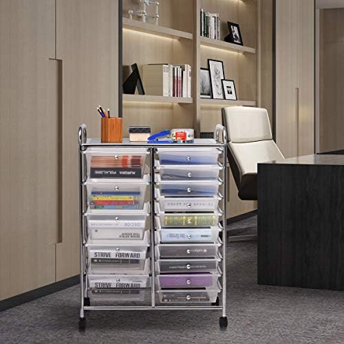 Giantex 15 Drawer Rolling Storage Cart Tools Scrapbook Paper Office School Organizer, Clear - Image 2