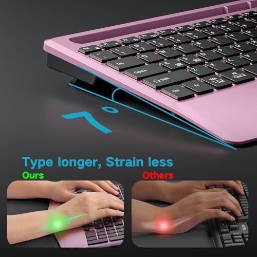 Hamile Wireless Backlit Keyboard with Wrist Rest, Rosepink - Image 4
