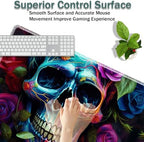 31.5"x 11.8" Oversized Gaming Mouse Pad Set, Ergonomic Keyboard and Mouse Wrist Rest + Cup Holder, Non-Slip Desktop Pad, Suitable for Home and Office Use, Colorful Rose Flower Skull - Image 4